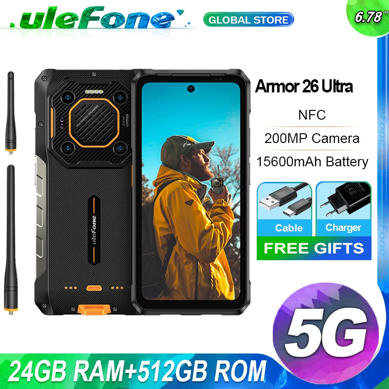 Ulefone Armor 26 Ultra Walkie Talkie,24GB 512GB,200MP,NFC,15600mAh