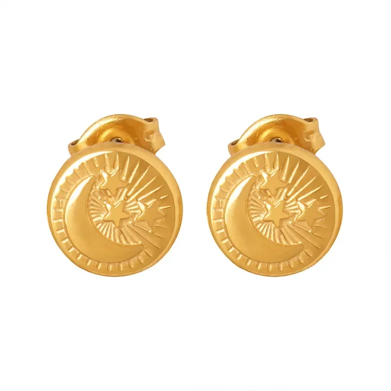 

Titanium Steel Gold Plated Relief Star Moon Earrings Ladies 2023 Gift Fashion Jewelry