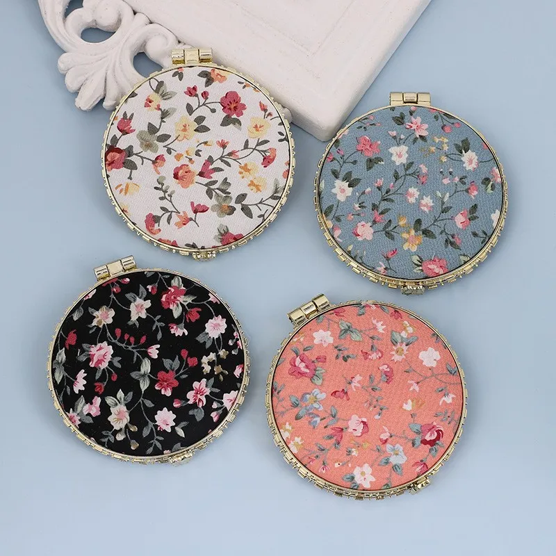 Pocket Floral Mirror Mini Makeup Compact Portable Two-side Folding Make Up Mirror for Women Vintage Cosmetic Gift