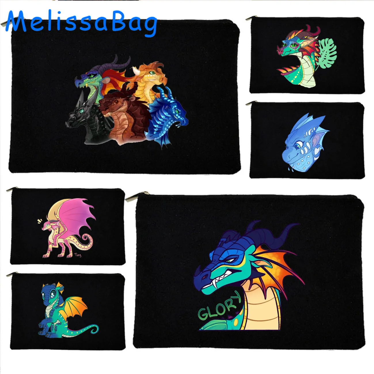 Cute Cartoon Dragons Wings Of Fire Gift Glory Pericolo Sunny Tsunami Turtle Winter Canvas Bag Cosmetic Bag Makeup Pencil Case Pouch