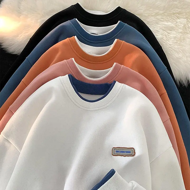 Showing White Sweater Men's and Women's Hong Kong Style Spring and Autumn Top 2024 New Fake Two-piece Coat Lovers' Sweatshirt