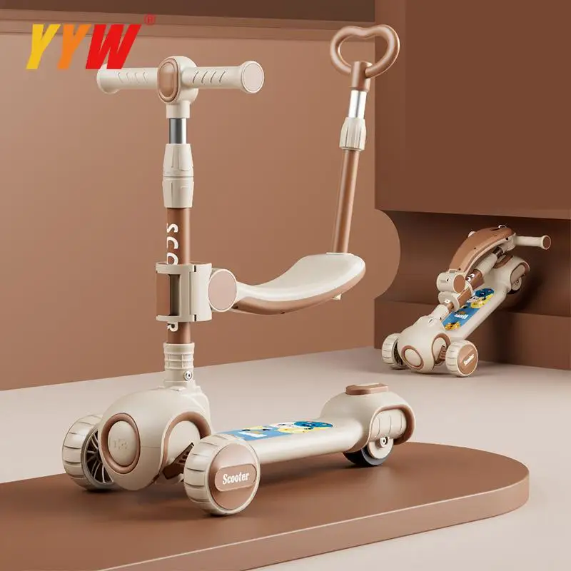 Children Scooter For 2-12 Years Children Cycling Kick Scooter With Seat And Pusher Flash Wheels Board Kid Music Pedal Scooters Adjustable Height