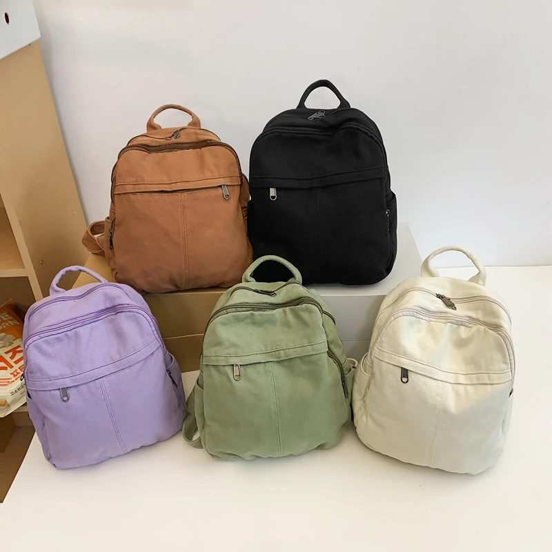 LEFTSIDE Women's 2024 Korean Fashion Small Canvas Backpack Student Back To School Book Bag Cute Travel Solid Color Back Packs 5