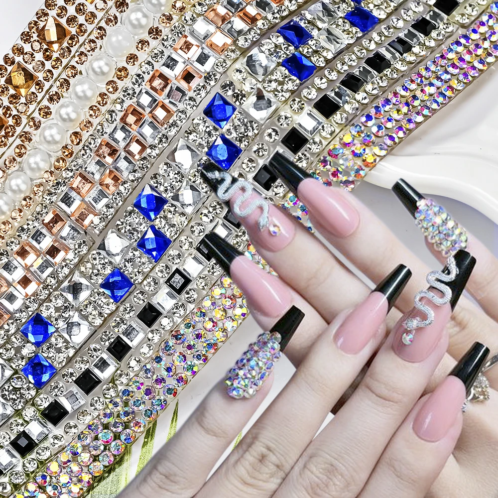 

5pcs Shiny Metal Silver/AB Diamond Chain Nail Rhinestones 3D Colorful Pearl Claw Nail Charms Decoration DIY Jewelry Accessories