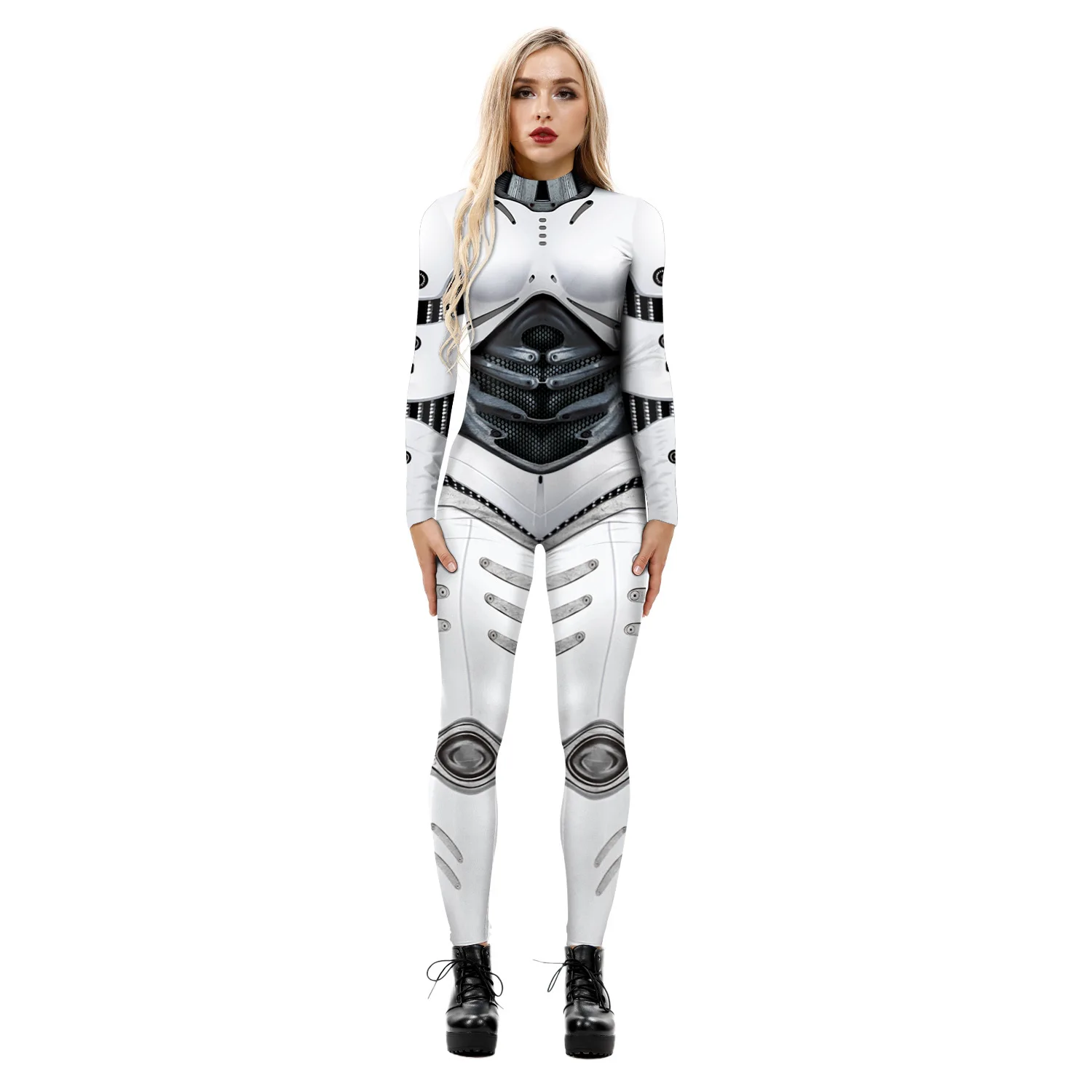 Woman Halloween New Hot Machine Armor 3d Digital Print Slim-Fit Long Sleeve Jumpsuit Tight Fitting Type Fallow Jumpsuit