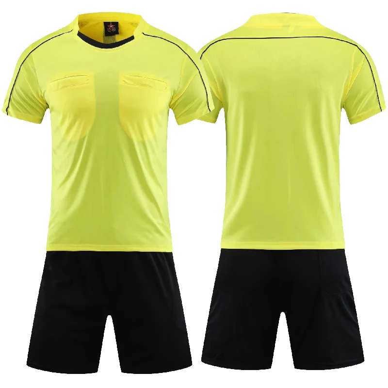 Professional Men Referee Football Jersey Set uniform Adult Football Referee Uniform Short Sleeve O-neck Judge Shirt Three Pocket