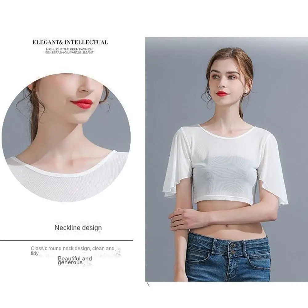 Nylon Spandex Black White Short Sleeve Women Crop Tops