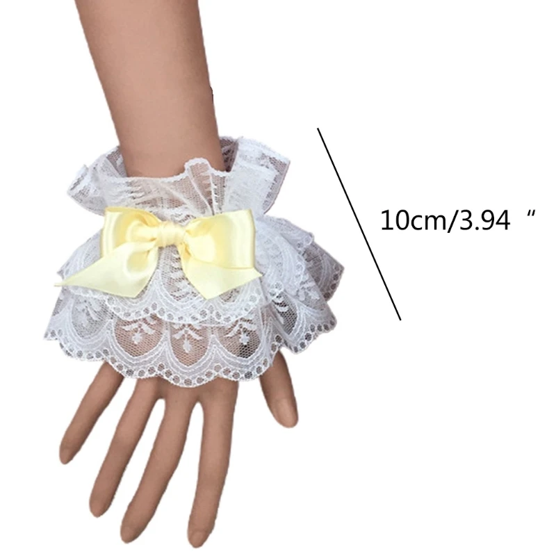 Japanese Hand Sleeve Wrist Cuffs Sweet Ruffled Lace Multicolor Bowknot Maid Cosplay Bracelet For Wedding Party