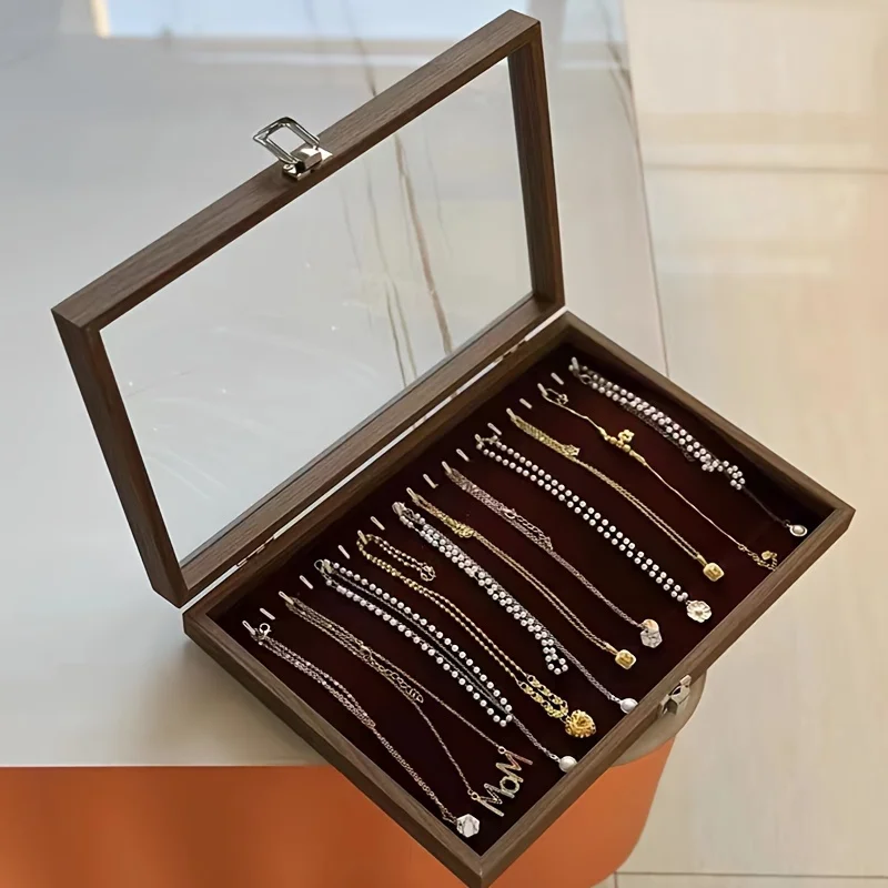1PC Glass Lid Jewelry Box With 20 Hooks, Stackable Necklace Storage Case, Bracelet And Choker Chain Display Organizer 5