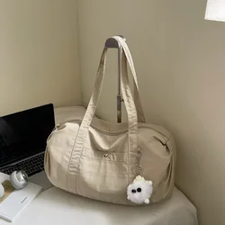 Women's Street Style Large Capacity Tote Bag - Fashionable and Stylish Shoulder Bag - With charm (Off - white)
