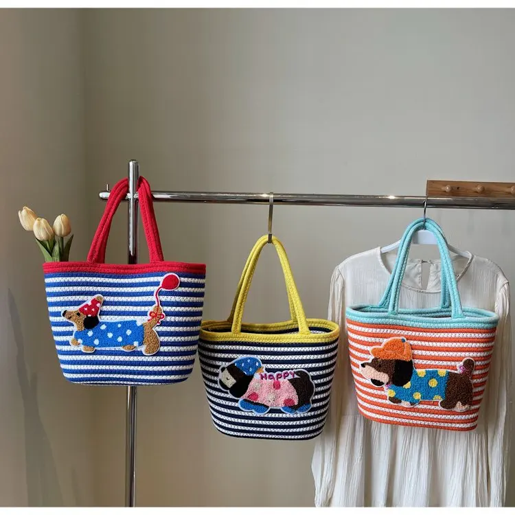 dachshund-cartoon-basket-bag-kids-girls-summer-picnic-woven-handbag