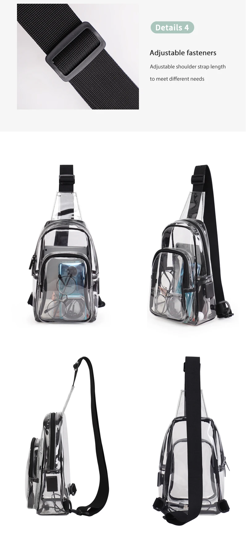 Die mehrfarbige, durchsichtige Damen-Brusttasche von TINYAT wird mit USB, Typ-C-Anschluss geliefert, geeignet für die Teilnahme von Konzerten und Partys im Freien teilnehmen – Detail 8