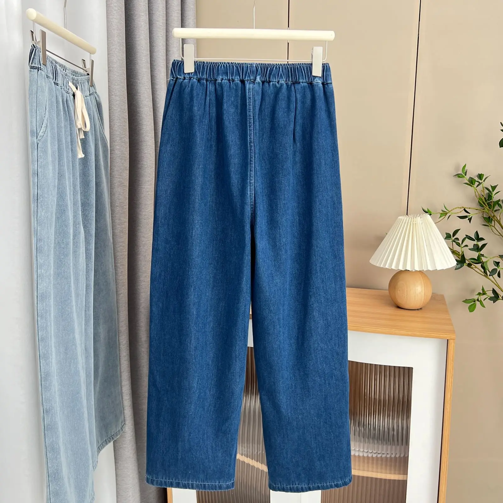 Women's Fleece-lined Denim Straight Pants Thick High-waisted Jeans Casual Wide Leg Plus Size Warm Winter, 100kg, 1866