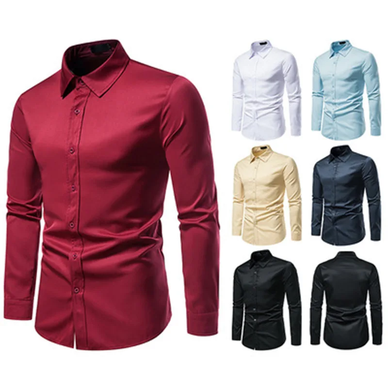 

Autumn Foreign Trade Regular Shirt Men's Slim Fit Youth Solid Color Flip Collar Men's Spot Casual Shirt Fashion Trend