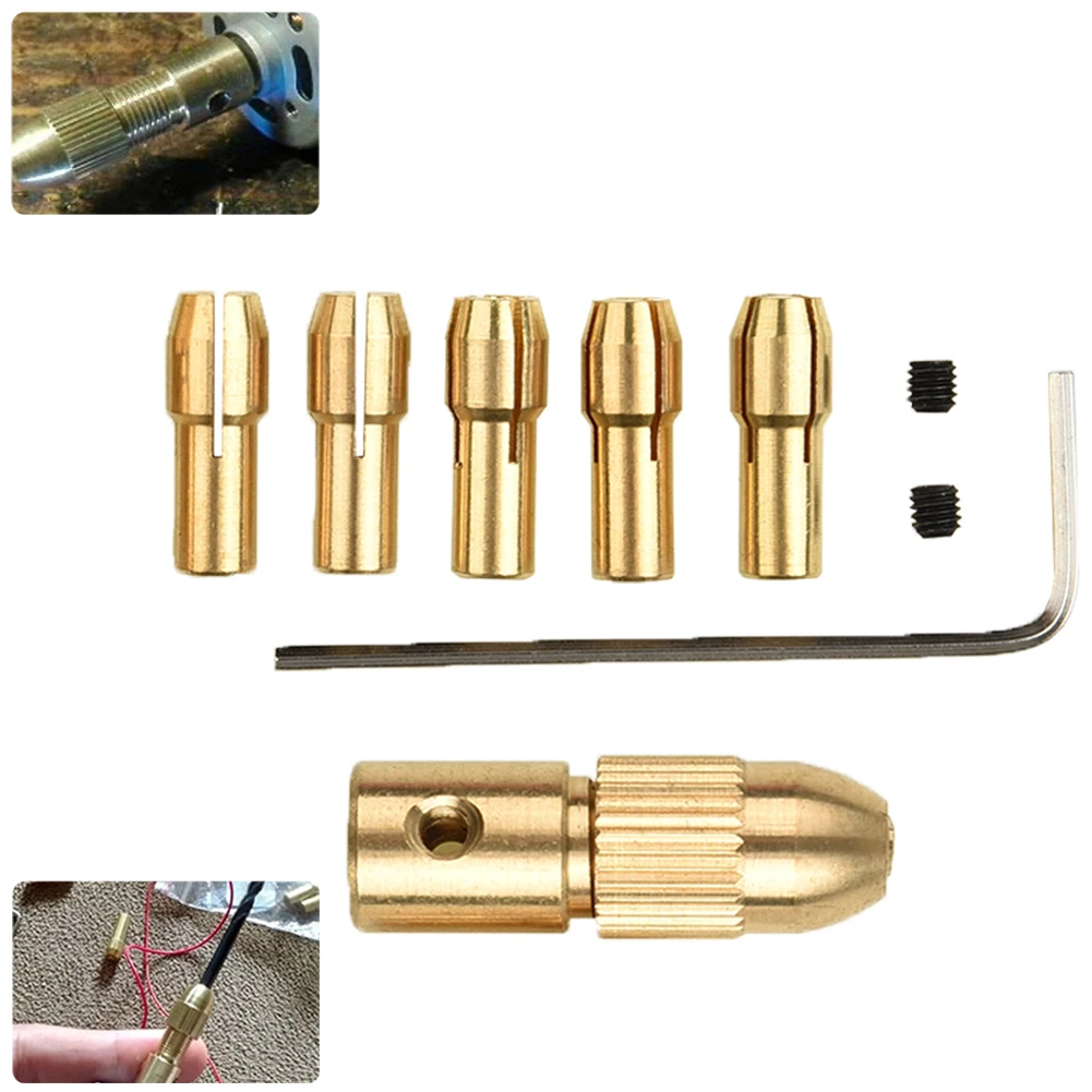7PCS 2mm Drill Brass Collet Chuck 0.5-3.0mm Electric Motor Shaft Mini Chuck Drill Bits Adapter For Power Rotary Tool