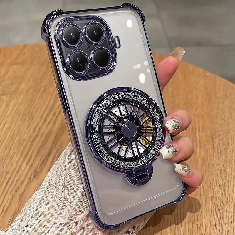 Deluxe Transparent Electroplated Stand Phone Case with Four-Corner Anti-Fall Protection