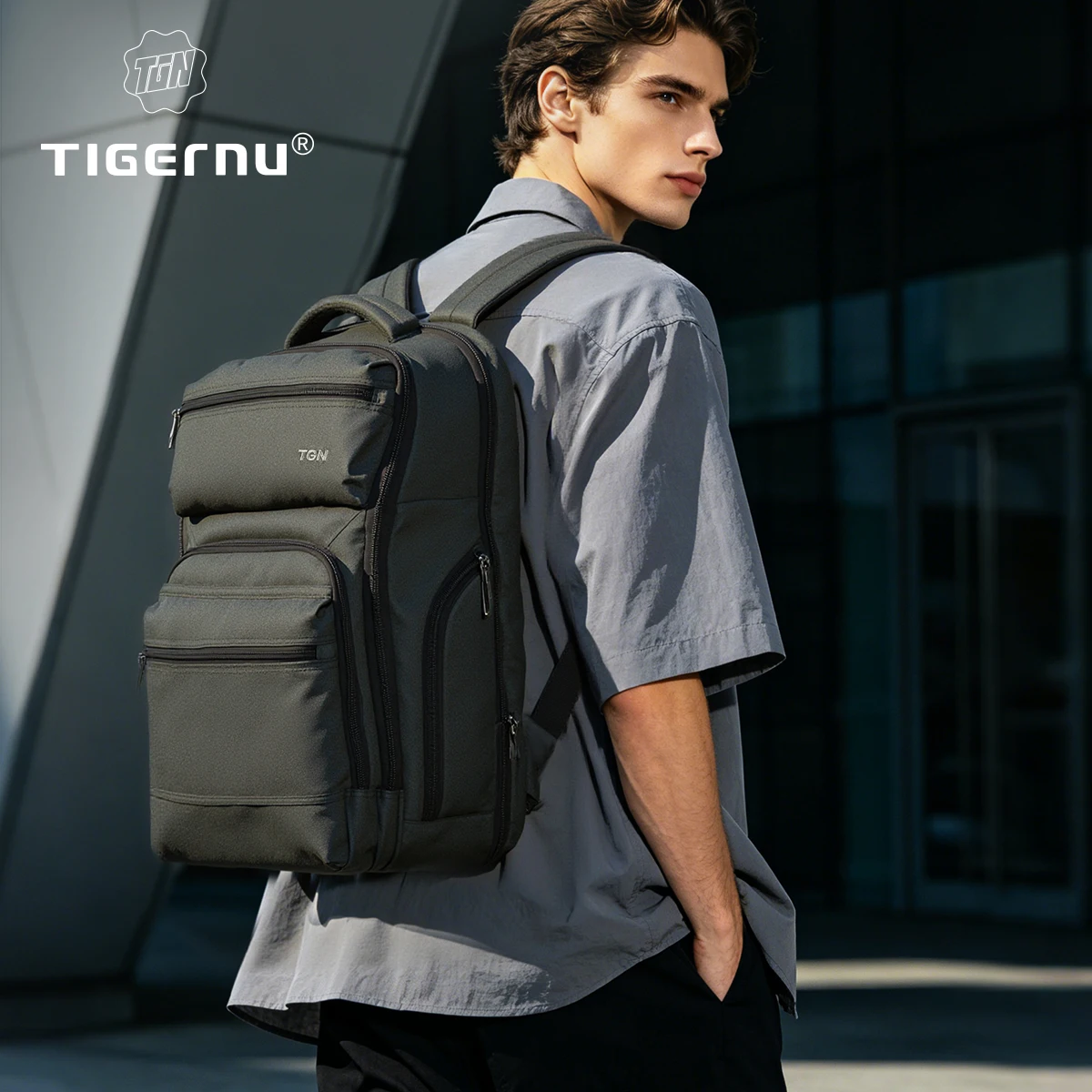Tigernu Anti Theft Men Multiple Pockets Backpack USB Charger Laptop Backpack Travel Backpacks Casual College Schoolbag Knapsack