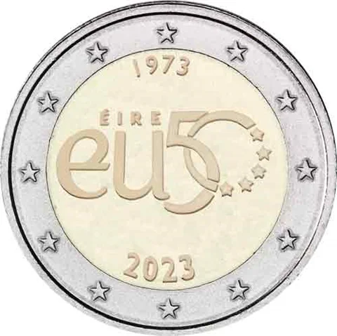 Irlanda 2023 Moneta Commemorativa 50 ° Anniversario Dei Membri Dell'Ue 2 Euro Unc Nuovo Di Zecca