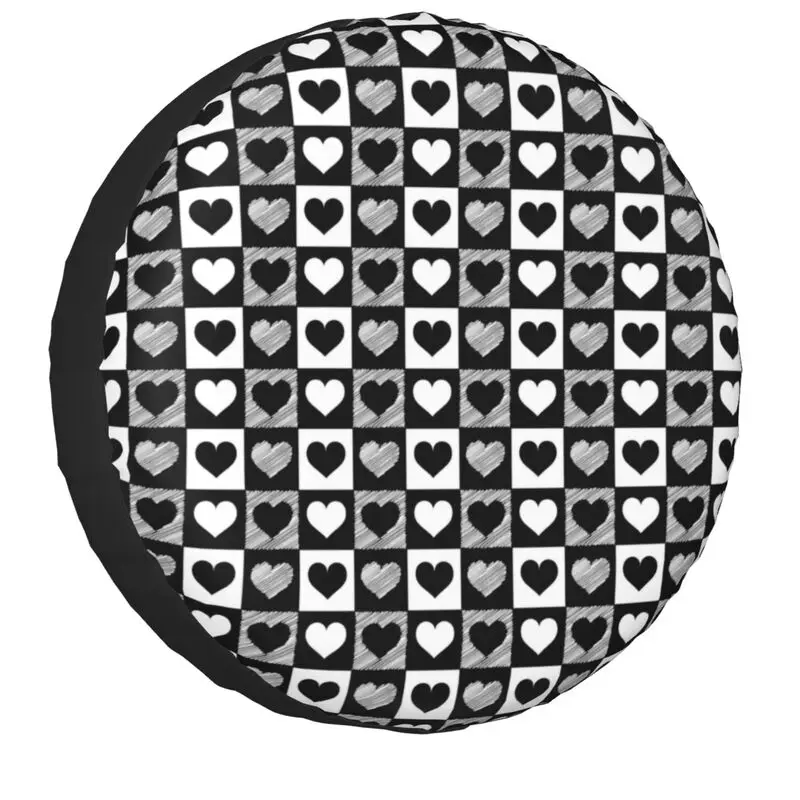 Checkerboard Hearts Pattern Spare Tire Cover For Suzuki Mitsubish Checkered Suv Camper Car Wheel Protectors 14" 15" 16" 17" Inch
