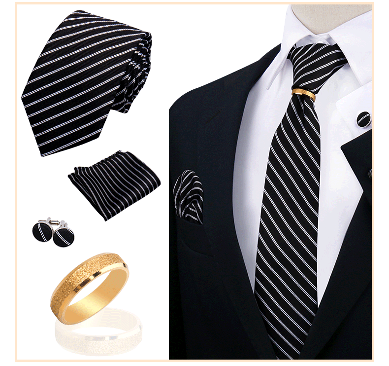 Männer Krawatten mit Ring Brosche Pin Set Marke Designer Paisley Plaid Krawatte Taschentuch Manschettenknöpfe Hochzeit Party Geschenk Männer Zubehör – Detail 13