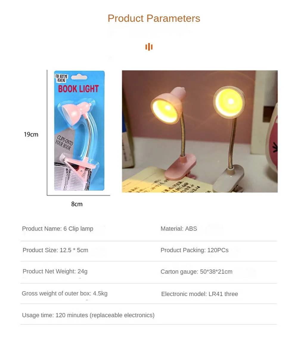 Description Picture 6 of itemCute Mini Lamp to Read Book Eye Protection Rotatable Reading Lamp with Clamp Reading Lights for Books Desk Table Bedroom
