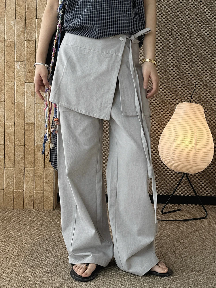 [EAM] High Waist Black Irregular Bandage Long Elegant Wide Leg Pants New Trousers Women Fashion Tide Spring Autumn 2026 1DJ6125