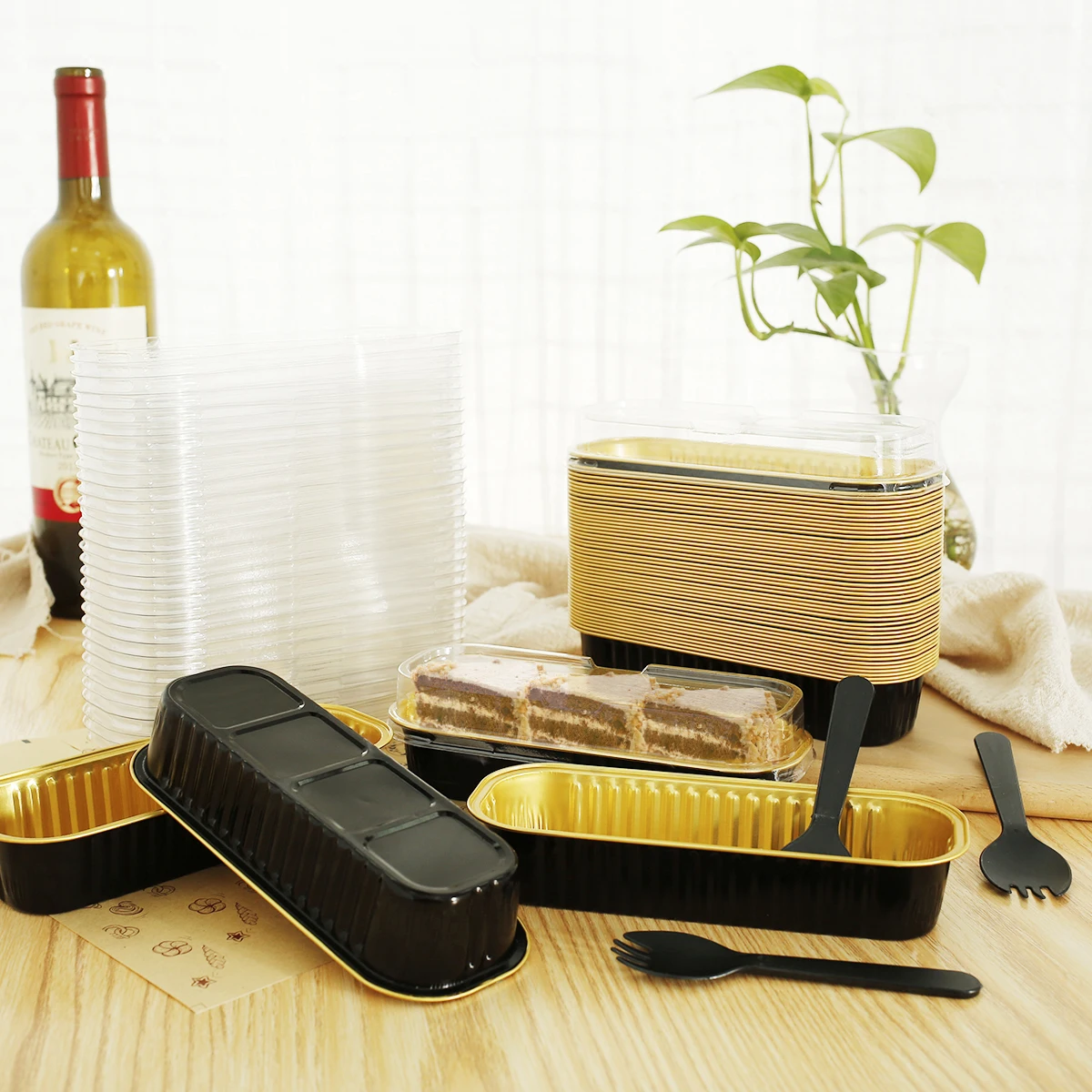 150Pcs/50sets Loaf Pans with Lids and Spoons Rectangle Aluminum Foil Baking Pans With Sticker Mini Bread Containers Muffin Tins