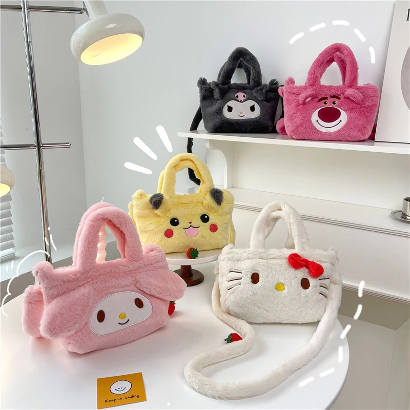 Sanrio Shoulder Bag Plush Kuromi Handbag My Melody Kawaii Hello Kitty Backpack Makeup Pouch Women Gift Girl Tote Bag