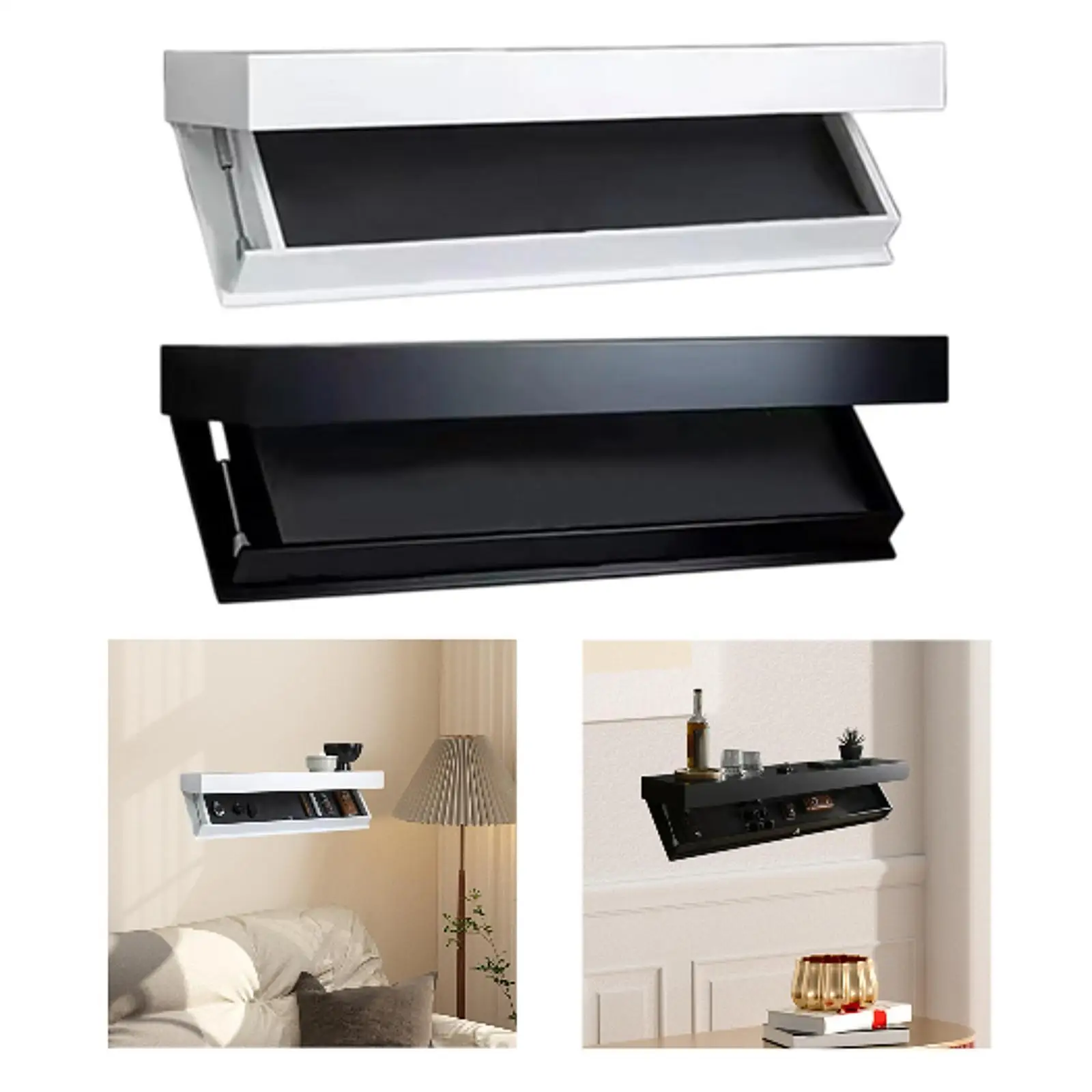 Floating Shelf with Hidden Compartment Decorative Wooden Modern Wall Mounted Drawer for Bathroom Office Kitchen Small Space Dorm