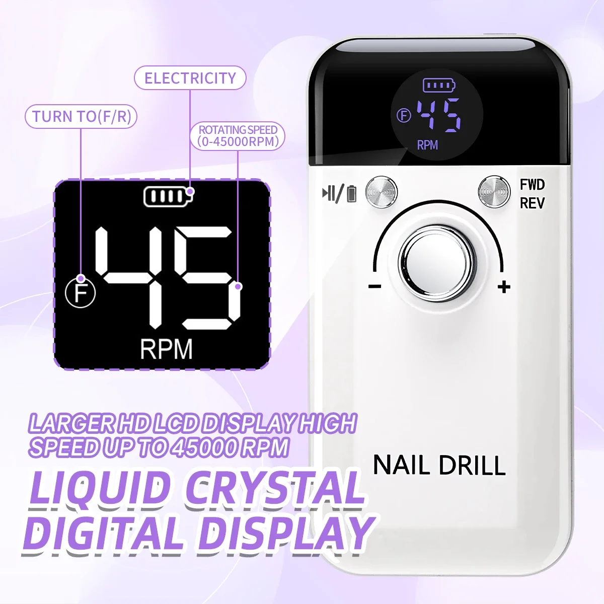 45000RPM Nail Drill Machine Portable Nail Polish Gel Sander Electric Professional Lathe LCD Display Art Tools
