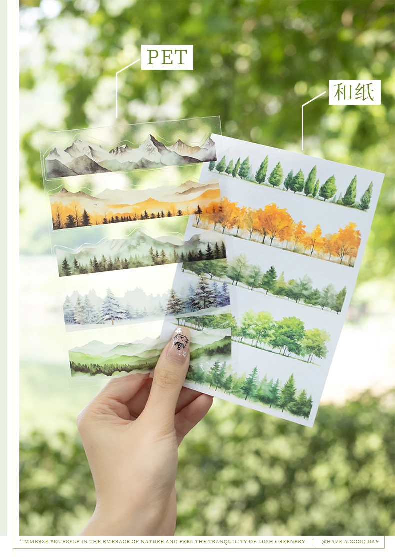 20 Stück/Buch PET gestanzte Aufkleber lange Streifen Landschaft dekorative handgemachte Scrapbooking Material Tagebuch Album Bastelbedarf ﻿ – Detail 5