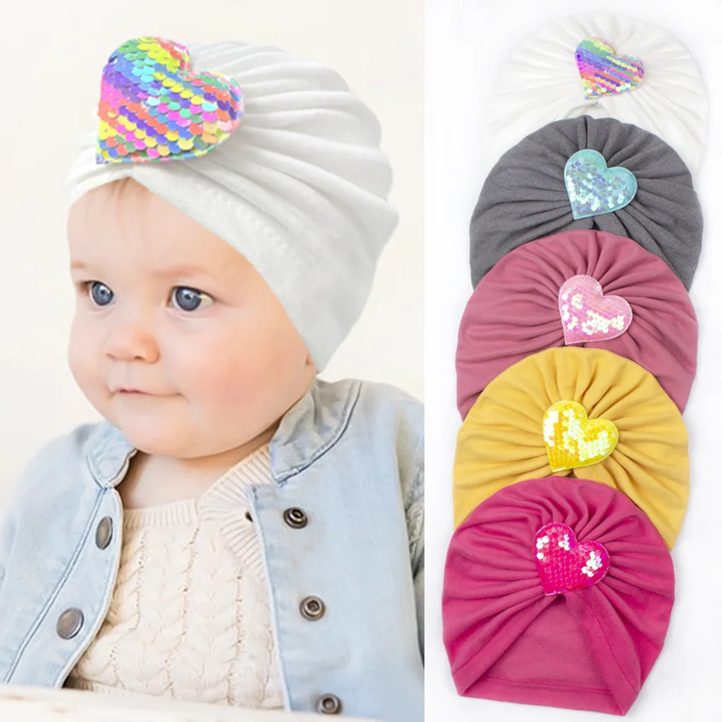 

Newborn Sequin Love Indian Hat Cute Baby Infantil Beanie Soft Infant Bonnet Winter Warm Headwrap Toddlers Hair Accessories