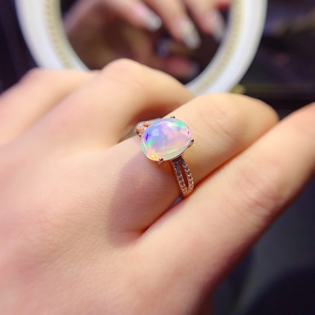 Ladies 925 silver plated 18K white gold Rose gold set natural opal ring Color Ultra bright engagement gift Free shipping Ladies 925 silver plated 18K white gold Rose gold set natural opal ring Color Ultra bright engagement gift Free shipping