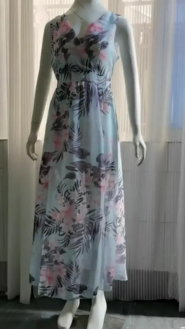 

Stock -2024 Summer New Chiffon Printed Sexy Tie up Dress Split Dress Sleeveless Dress