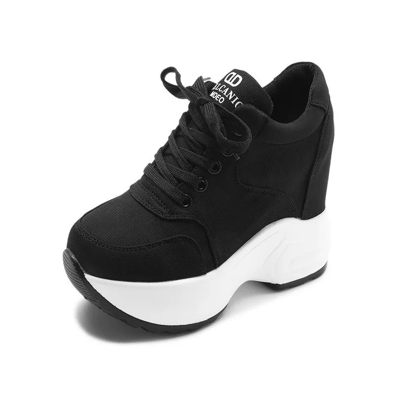 Women Platform Trainers Ankle Boots Autumn Mesh White Sneakers 10CM Heels Wedges Boots Breathable Height Increasing Woman platform boots ankle boots