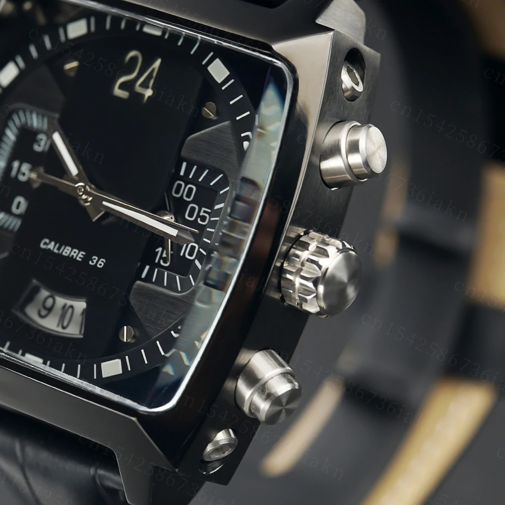 2022Fashion New Men's Color Bar Square Dial Sapphire Mirror Stainless Steel Leather Strap Sports Leisure Waterproof Quartz Watch