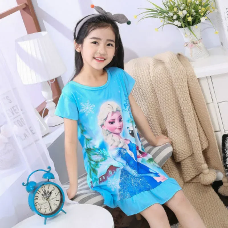 Vestido de dibujos animados para niñas, ropa de dormir de Frozen, Anna, Elsa, Olaf, pijama de manga corta, Reina de la nieve, vestido de princesa