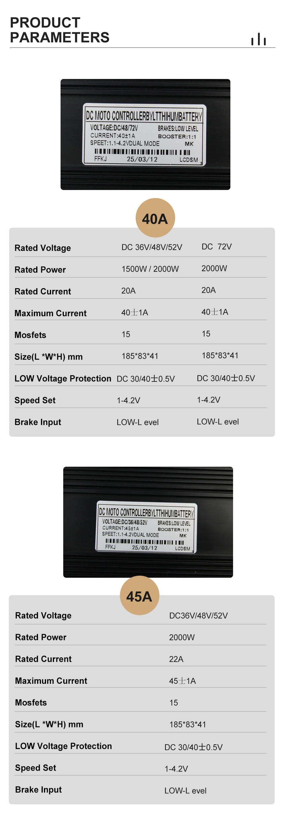 Description Picture 3 of item40A Three Mode Ebike Sine Wave Controller 36V/48V/52V For Electric Bicycle Tricycle Ebike E-Scoote 72V40A