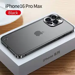 Sleek Metal Aluminum Alloy Phone Case with Semi - Transparent Protective Cover - iPhone 15 (Black)