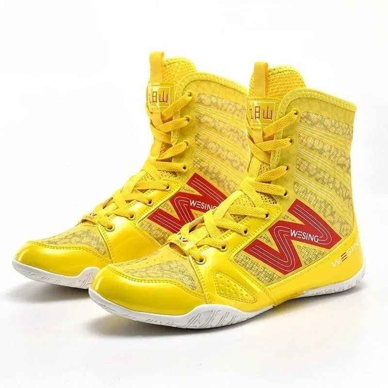 

New Luxury Brand Couples Wrestling Shoes Blue Yellow Boxing Fighting Shoe Mens Womens High Top Gym Shoes Boys Boxing Boots