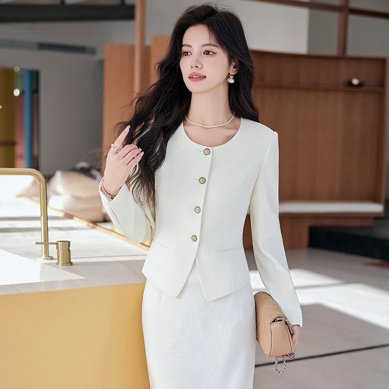 

White Style Suit Dress Women's Spring and Autumn High Sense Host Formal Wear Temperament Goddess Style Small Suit Two-Pie