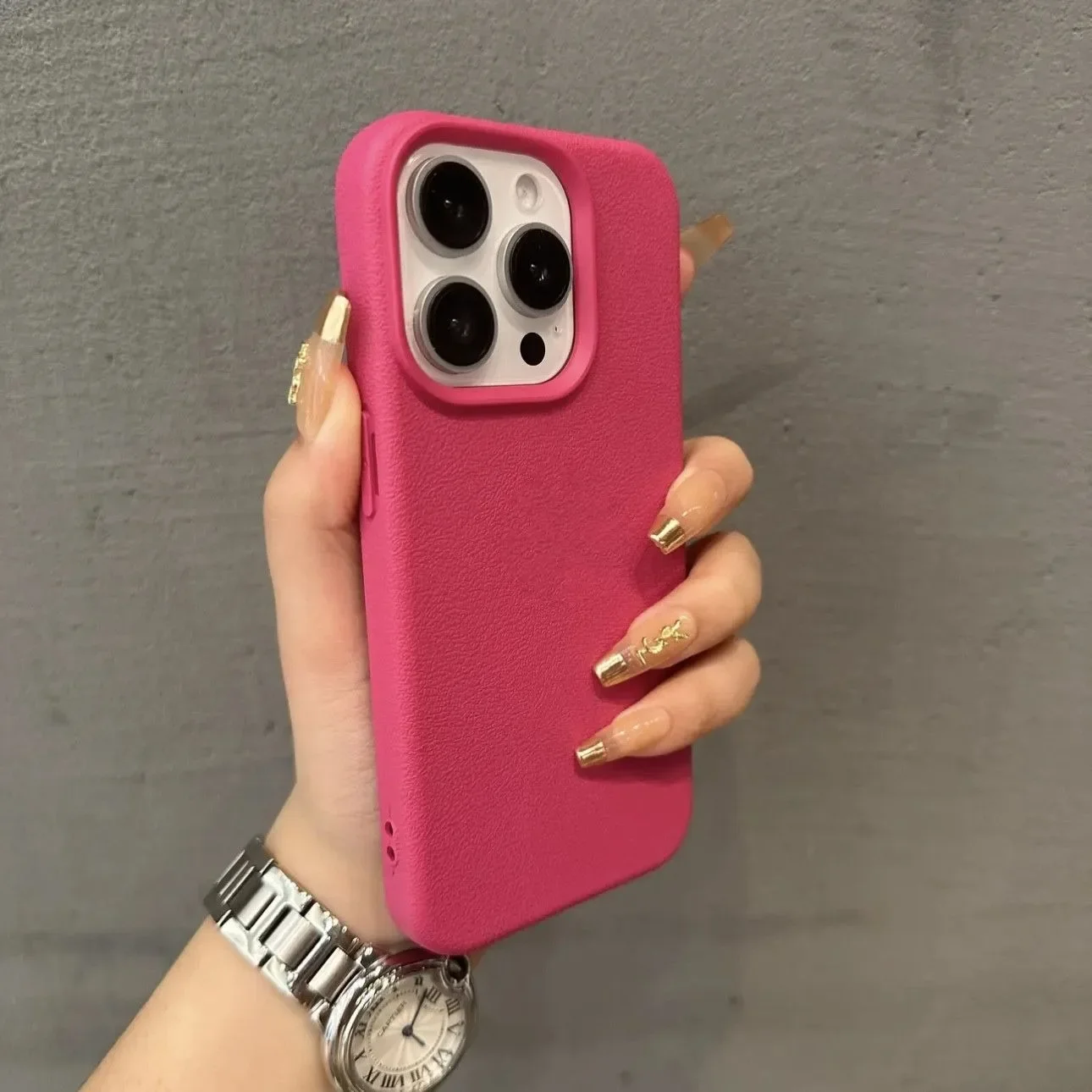 Luxury Lichee Pattern Leather Case - Candy Solid Color Slim Cover