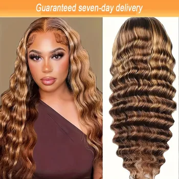 200% 13x4 Highlight Human Hair Wig Deep Wave Lace Front Wig For Women 13x4 Ombre Lace Frontal Wig Human Hair Free Part Pre 1