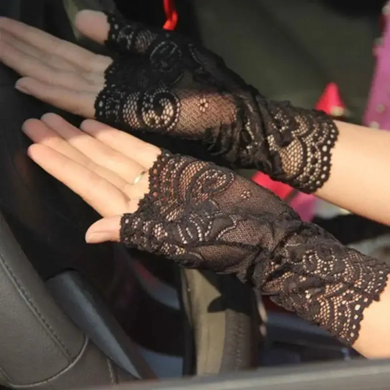 NEW Lady's Anti-uv Lace Gloves Female Fashion Solid Color 1Pair New Women's Semi-finger GlovesDriving Gloves Accessories Gifts