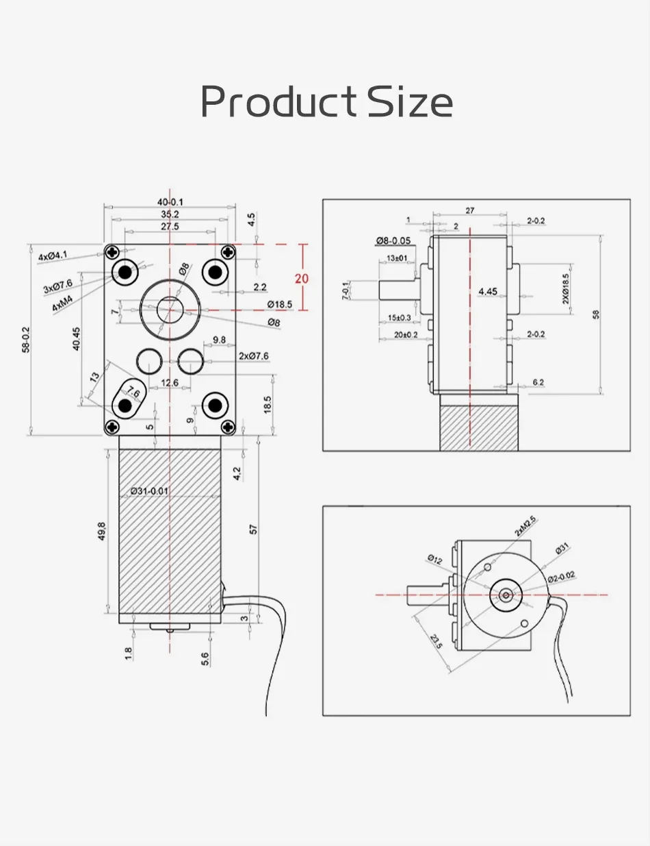 DC duplo eixo engrenagem motor, 5840-31ZY Worm