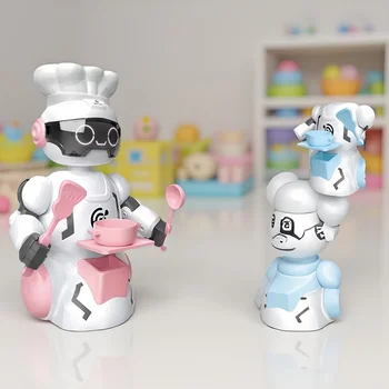 Giocattolo robot per l'educazione precoce: divertente chef che cammina cantando con musica luminosa per bambini.