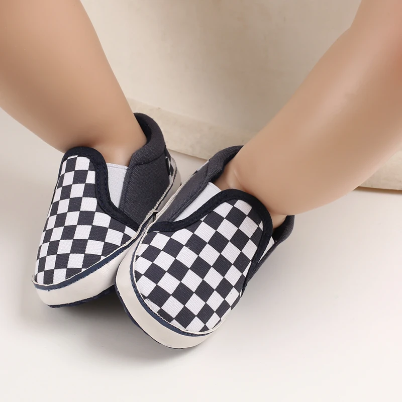 Fashion Spring and Autumn 0-1 Year Old Baby Shoes Boys and Girls Checkered Print Canvas soft sole newborn's first step in learni Se7e6efbbf4544401a7cd469b87eed1e51