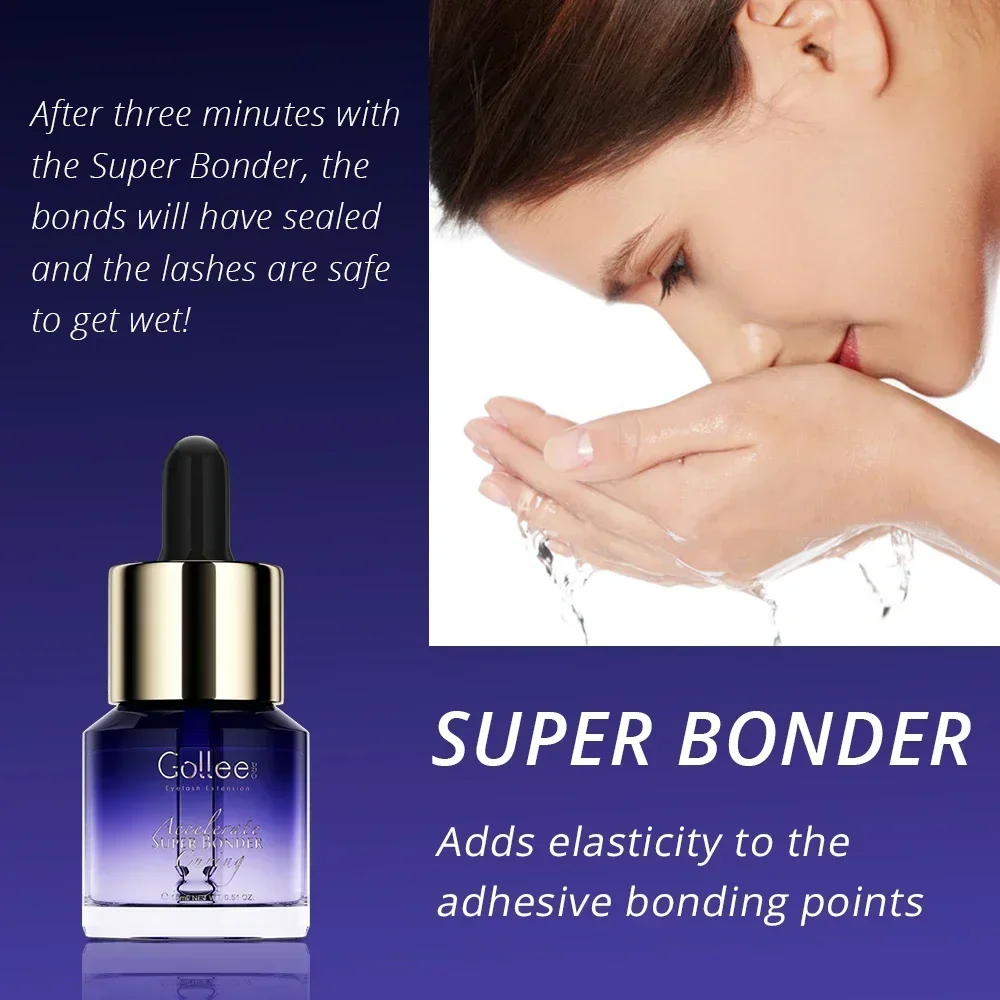 Gollee Eyelash Extensions 15ml Eyelash Cleansing Primer Super Bonding 0.5s Lash Extension Glue Professional Eyelash Adhesive 3
