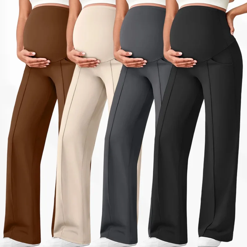 Pantalon droit de maternité grande taille, taille haute, pour femmes enceintes, jambes larges, vêtements d'extérieur, ample, automne-hiver, 2026