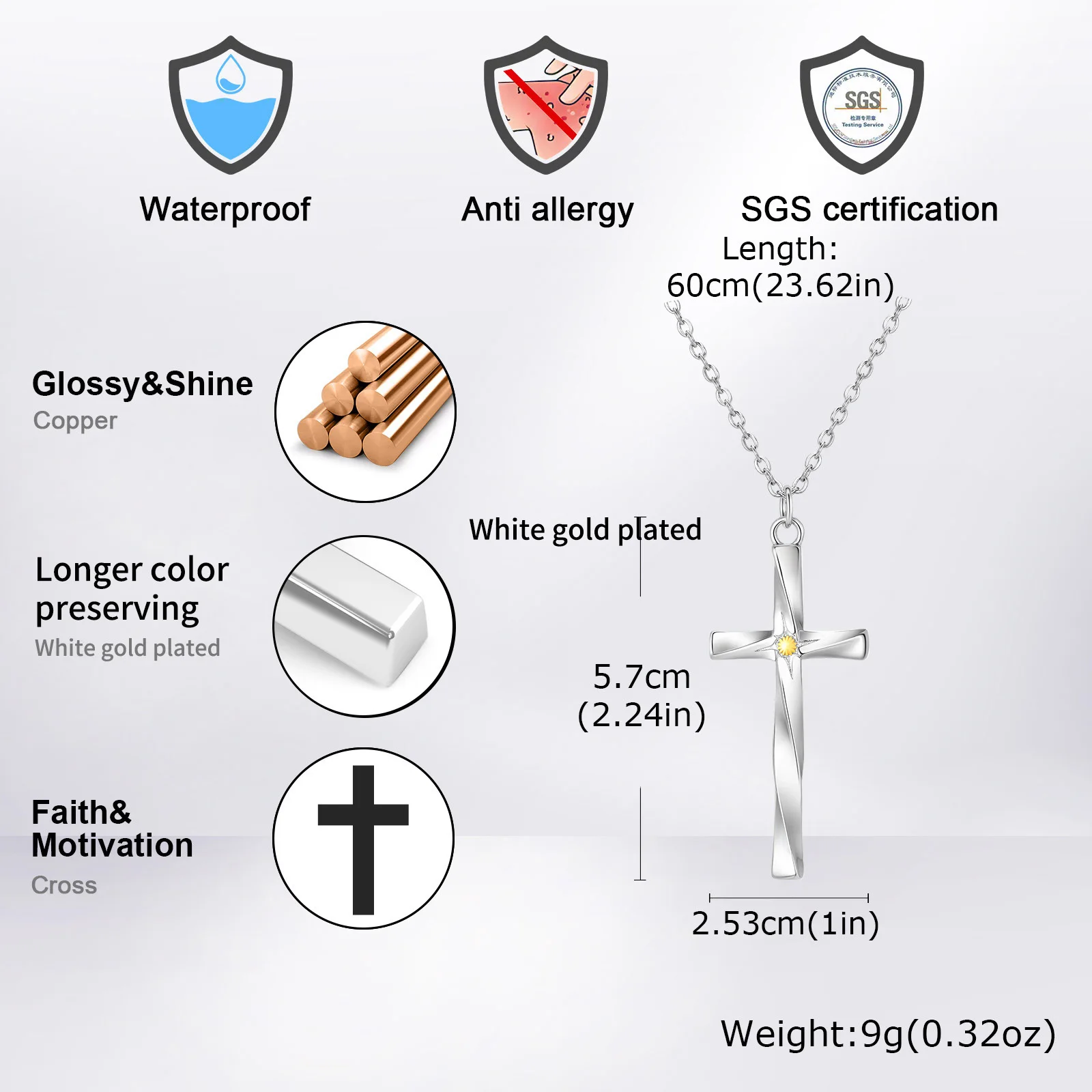 Mobius Cross Necklace for Men Boys,Silver Color Christ Cross Metal Necklace,Trendy Jewlery Gift